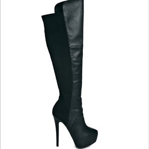 Black leather platform knee high boots